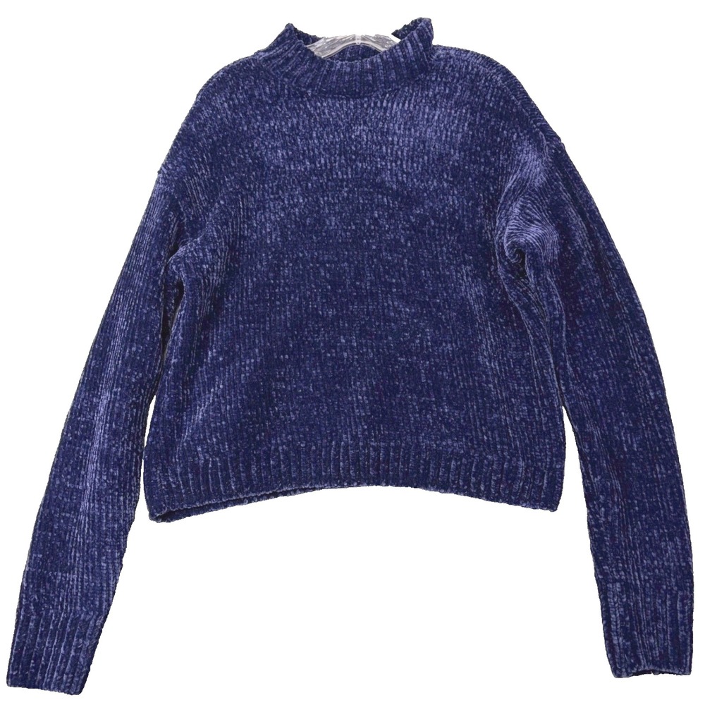 Sanctuary M Navy Blue Chenille Sweater Mock Neck Cropped Knit Soft Cozy Fall